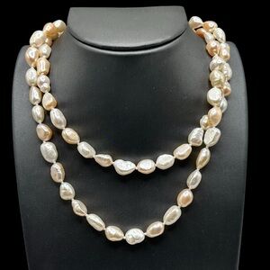 Soft Pink Baroque Pearl Continuous Strand Necklace